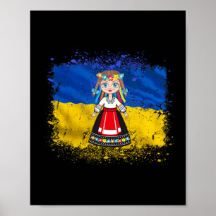 Póster Chica con vestido nacional ucraniano bandera de Uc