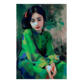 Póster Chica con vestido verde
