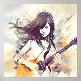Póster Chica con vibraciones de música rock