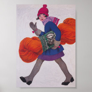 Póster Chica con Yarn, Poster de publicidad de época