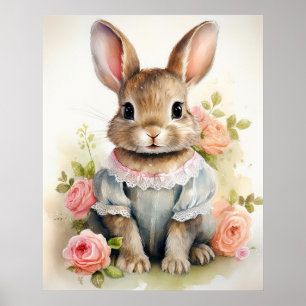 Póster Chica Conejo Antiguo Shabby Chic