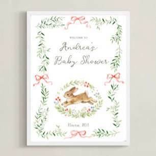 Póster Chica Conejo Floral Lazo Rosa Bienvenida Cumpleaño