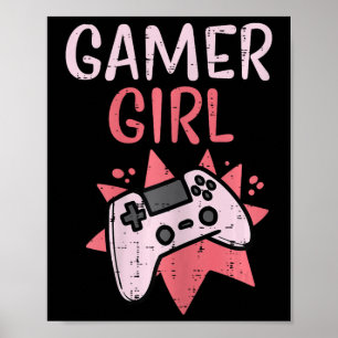 Póster Chica Controlador de juegos rosa mujeres de videoj