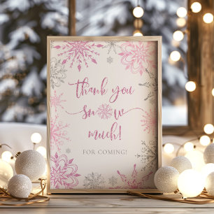 Póster Chica copos de nieve de plata rosa Gracias nieve m