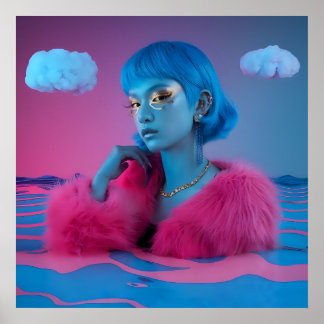 Póster Chica creativo de collage con abrigo de piel rosa