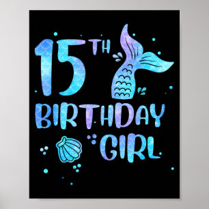 Póster Chica Cumpleaños 15 Sirena 15 Preescolar Regreso a