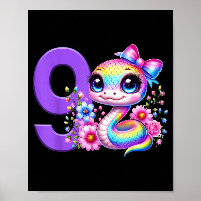 Póster Chica Cumpleaños 9 Serpiente Fiesta Arco Coquette  (Frente)