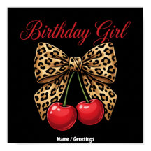 Chica Cumpleaños Coqueta Retro Lazo Leopardo Cerez