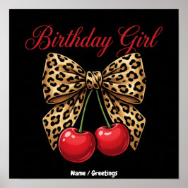 Póster Chica Cumpleaños Coqueta Retro Lazo Leopardo Cerez