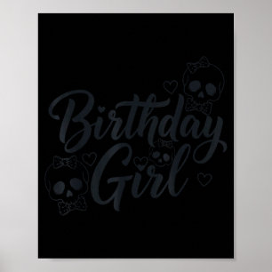 Póster Chica Cumpleaños Cráneo Esqueleto Amante Lindo Div