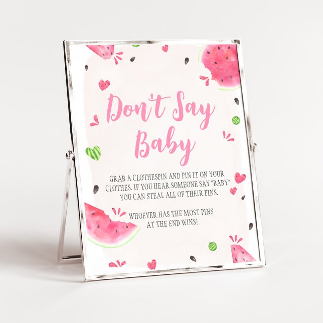 Póster Chica Cumpleaños de Bebé de Sandía No Digas Bebé S (Sweet Little Baby Shower Don't Say Baby Sign)