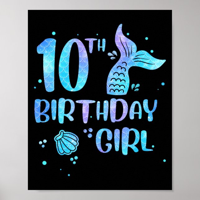 Póster Chica Cumpleaños Décimo Sirena 10º Niños Vuelta a (Frente)