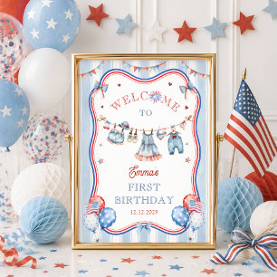 Póster Chica Cumpleaños Fiesta del 4 de Julio Bienvenida
