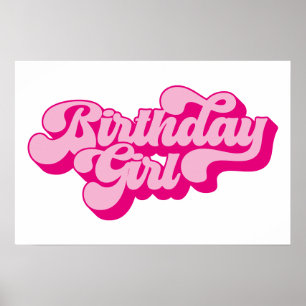 Póster Chica Cumpleaños Rosa Caliente Retro