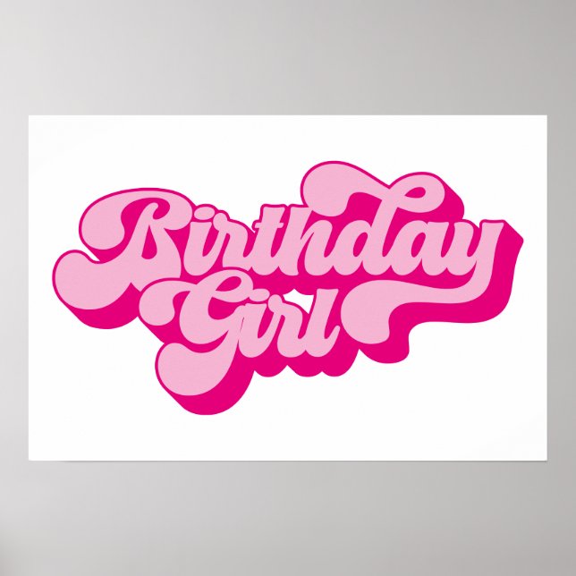 Póster Chica Cumpleaños Rosa Caliente Retro (Frente)