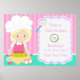 Póster Chica Cute Blonde Hair Baking Cumpleaños