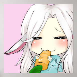 Póster Chica Cute chibi con orejas de conejito poster