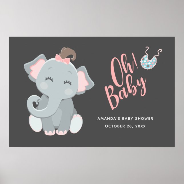 Póster Chica Cute Elephant Baby Shower (Frente)