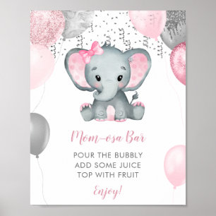 Póster Chica Cute Elephant Balloons Baby Shower Momosa