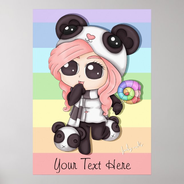 Póster Chica Cute Rainbow Anime Panda (Frente)