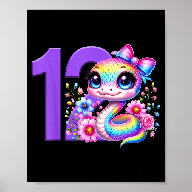 Póster Chica de 12 años cumpleaños fiesta de serpiente ar (Frente)