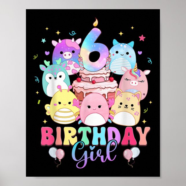 Póster Chica de 6 años cumpleaños Squish Squad Mallow 6 a (Frente)