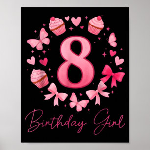 Póster Chica de 8 años de cumpleaños estética Coquette Bo