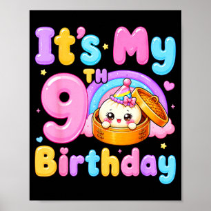 Póster chica de 9 años cumpleaños kawaii anime pastel