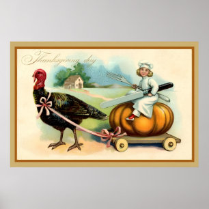 Póster Chica de Acción de Gracias, Calabaza, tarjeta de T