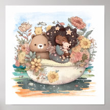 Chica De Acuarela Cuta Con Bestias