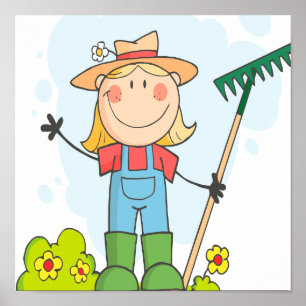 Póster chica de adorable palo agricultor