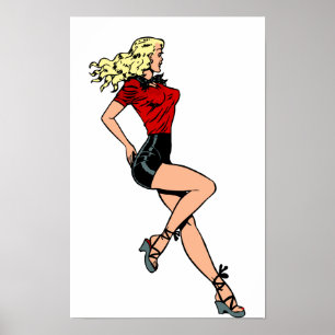 Póster Chica de al lado con encanto vintage, rubia explos