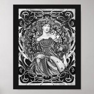 Póster Chica de Alphonse Mucha en Art Nouveau blanco y ne