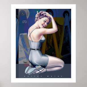 Póster Chica de anclaje con fondo industrial