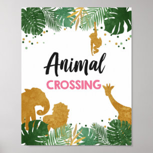 Póster Chica de animales cruzando Safari Rótulo de cumple