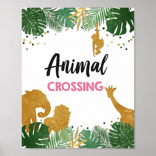 Póster Chica de animales cruzando Safari Rótulo de cumple (Frente)