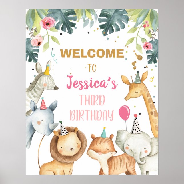 Póster Chica de animales de Safari Rótulo de mesa de bien (Frente)