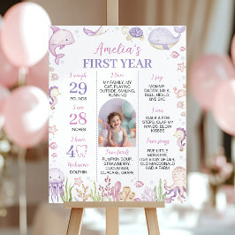 Póster Chica de animales oceánicos bajo el hito del cumpl