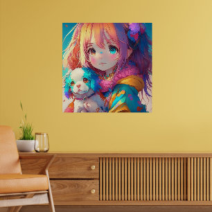 Póster Chica de Anime con Cachorro