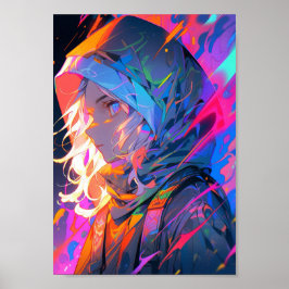 Póster Chica de Anime Cyberpunk Neon