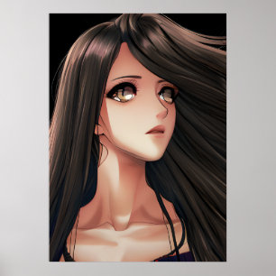 Póster Chica de Anime Morena de Ojos Marrones  