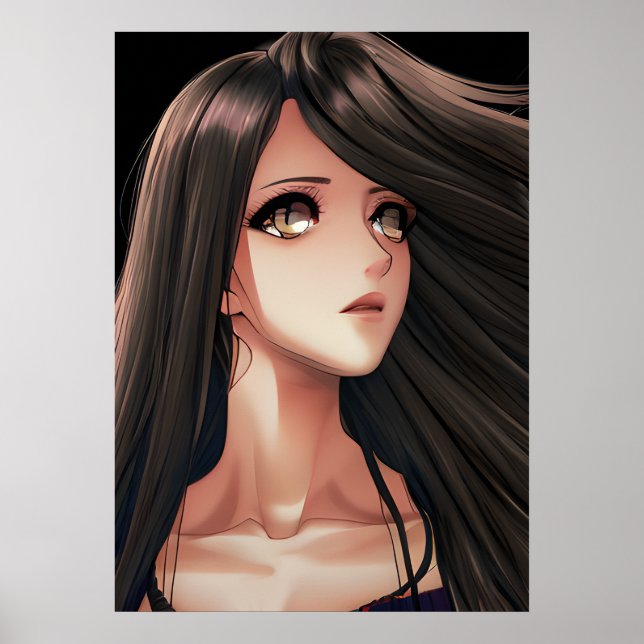 Póster Chica de Anime Morena de Ojos Marrones   (Frente)