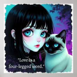 Póster Chica de Anime y cita de gato siamés