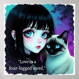 Póster Chica de Anime y cita de gato siamés