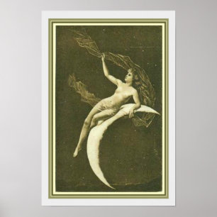 Póster Chica de Art Nouveau en el Poster de la Luna 13 x 