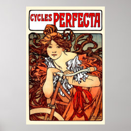 Póster Chica de Art Nouveau Mucha en bicicleta