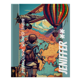 Póster Chica de aventuras, tema de viajes personalizado