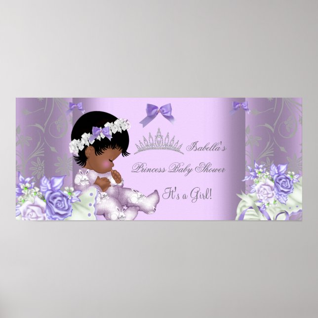 Póster Chica de Baby Shower Gray Lavender African America (Frente)