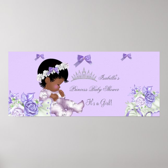Póster Chica de Baby Shower gris de lavanda afroamericana (Frente)