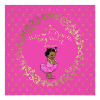 Póster CHICA de Baby Shower, rosa y oro caliente, fondo r